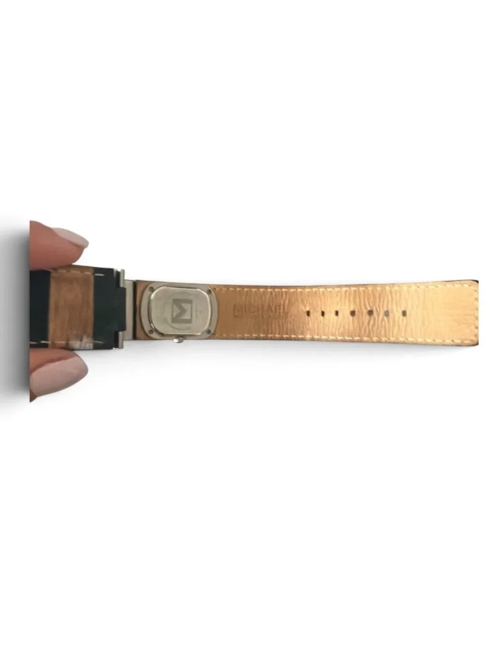 Vintage Michael Kors Stainless Steel Cuff Watch Mother of Pearl Dial